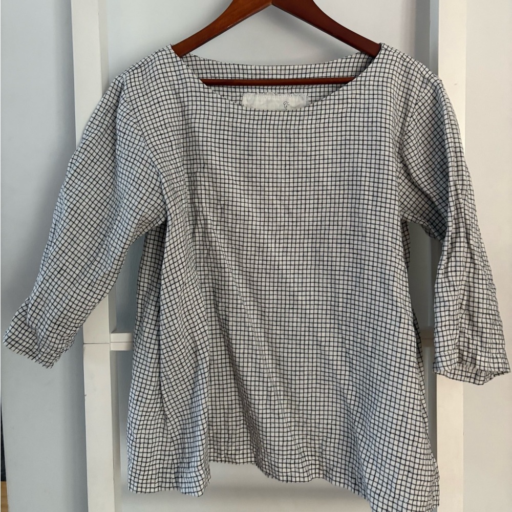 notPERFECTLINEN Black and White Grid Blouse